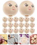 Round Wooden Smile Face Beads Set, 50 Pieces Doll Head Wood Beads, Loose Beads, Round Spacer With Hole For DIY Jewelry Making And Crafts, 14mm Diameter.