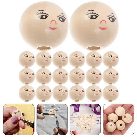 Round Wooden Smile Face Beads Set, 50 Pieces Doll Head Wood Beads, Loose Beads, Round Spacer With Hole For DIY Jewelry Making And Crafts, 14mm Diameter.