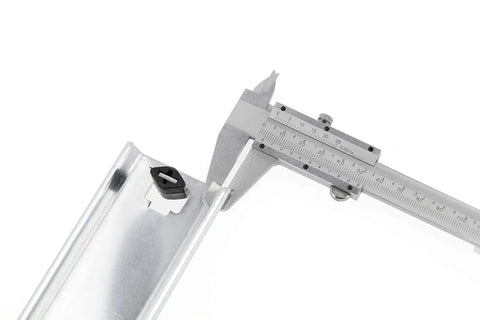 High Octane Full Extension Ball Bearing Drawer Slides 1300mm Silver measured with caliper showing precision fitting details.
