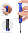 Close-up of Magnetic Torx Screwdriver Set 12Pcs Pro Grade showing 360-degree rotation and non-slip grip handle design.