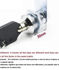 Close-up of tubular cam lock set for drawers mailboxes tool boxes and DIY furniture includes lock two keys and hook.