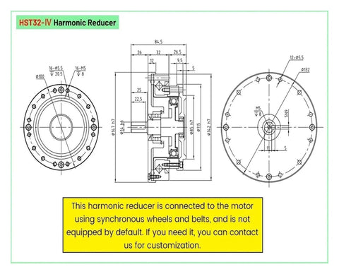 Technical drawing of Beefy 20 Arcsecond Harmonic Reducer Gear Drive Strain Wave Precision Reducer HST32 IV for industrial motors.