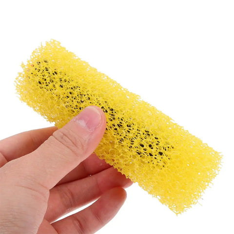 Heavy Duty Yellow Sponge Texture Rollers For Walls 40 Piece Set Flexible Grip, close-up view held in hand.