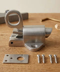 Heavy Duty Stainless Steel Trailer Gate Spring Latch Automatic Tongue Down Build Tough No Fuss Fence Closure shown on wood surface.
