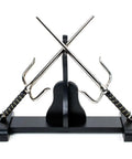 Kobudo Weapon Display Stand For Sai Kama Tonfa And Escrima Sticks In Dope Black Lacquered Wood Heavy Duty Upright Rack holding sais.