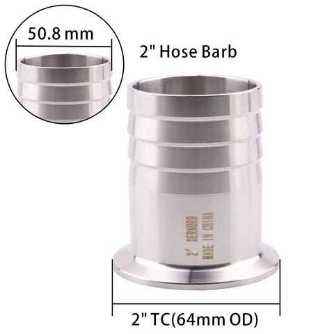 2 Inch Tri Clamp To 2 Inch Hose Barbed Adapter SUS304 Stainless Steel Sanitary Fitting dual barbed ends