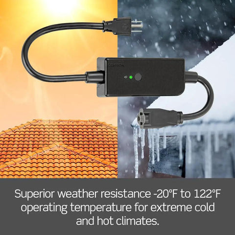 Heavy Duty Smart WiFi Outdoor Plug With Hella Weather Resistant Shell For Holiday Lights Yard Decor And Garden Pumps Matter Enabled Voice Control Switch In Matte Black with weather resistance features.