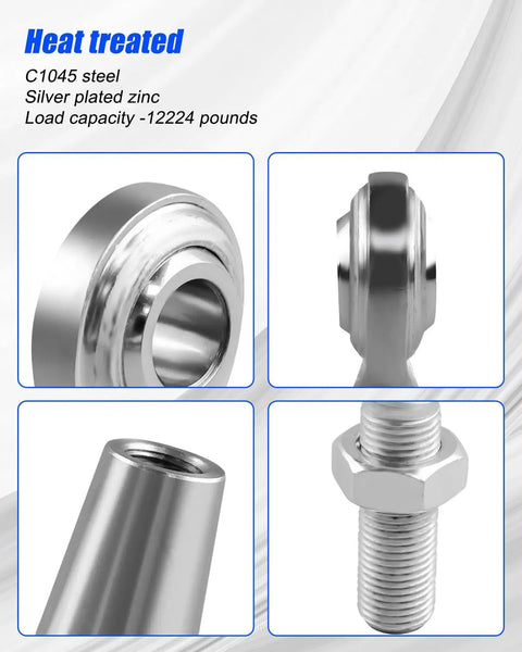 1/2-20 Heim Joint Rod End Kit LH RH With Tube Adapters And Jam Nuts For Linkages, Suspension And Steering Systems, Beefed Up Spherical Bearings For Auto, Kart, RC, And DIY Projects, heat treated C1045 steel