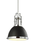 Industrial Iron Dome Pendant Light 10 Inch Black Chrome Finish Adjustable Hanging Fixture For Kitchen Island Or Entryway Modern Black Metal Shade LED Bulb Included
