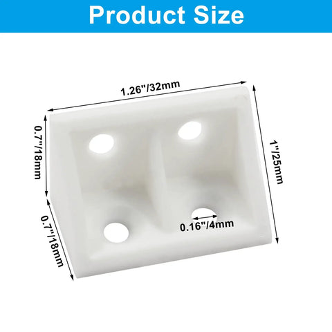 Product size of Twenty Piece Pack Of White Right Angle Brackets Heavy Duty Plastic L Shape Corner Braces For Woodworking Diy Builds durable hardware.