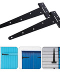 Image of Beefy Heavy-Duty Extended T-Shape Gate Hinge With Ball Bearing for door installation, shown on blue wooden gates.