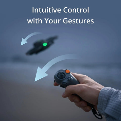 Hand using RC Motion 3 to control Avata 2 FPV Drone with 4K Camera, Immersive Goggles Experience, One Push Acrobatics, Built In Propeller Guard