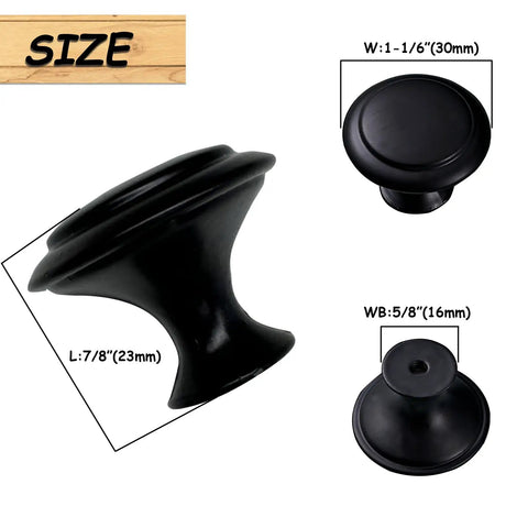 30 Pack 30mm Black Zinc Cabinet Knobs Premium Drawer Pulls For Cabinets And Dressers With Screws, Heavy Duty Metal Hardware For Kitchen Cabinets, Closets, Dressers, And Easy DIY Furniture Makeovers. Matte black zinc cabinet knob, 30mm size shown with dimensions.