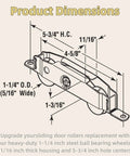Diagram showing dimensions of 2-Pack Heavy Duty Sliding Door Rollers With Steel Ball Bearing Tandem Wheels For Patio Doors