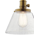 Avery Cone Mini Pendant In Olde Bronze With Clear Seeded Glass 8.75 Inch One Light Go To Kitchen Island Or Dining Room Vintage Industrial Style Warm Ambient Glow Great For Clusters Or Solo Install close-up view