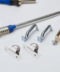 No Sweat Silent TPR Drawer Casters 4 Piece Heavy Duty Fixed Rolling Wheels, flat plate mount hardware with tools.