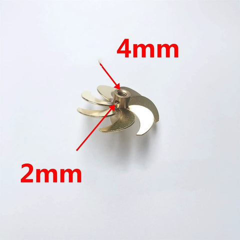 RC Boat Propeller Set Brass Seven Blade 36mm Diameter For Remote Control Boats And Subs, with 4mm and 2mm specifications visible.