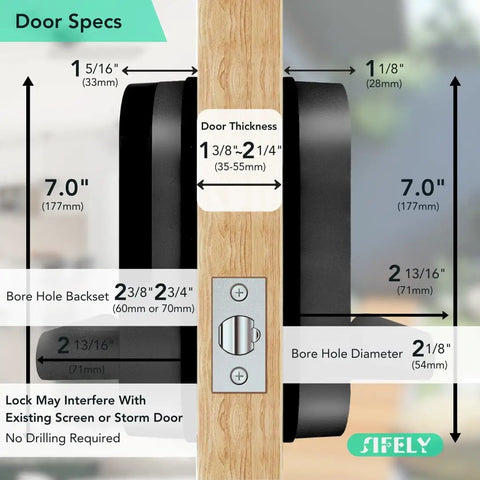 Side view of Fingerprint Smart Door Lock With Handle And Keypad Built In WiFi No Gateway Needed For Remote Access Keyless Entry.
