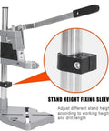 Portable Floor Drill Press Stand With Aluminum Alloy Frame And Large Anti-Shake Base For Hand Tools Repair, height adjustment mechanism close-up.