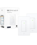 No Fuss Matter Smart Dimmer Switch 2 Pack, Single Pole Wall Controller For Alexa Apple HomeKit Google SmartThings, Thread Hub Required, Neutral Wire, UL Certified Pro Grade Light Control, displayed in package with two switches.
