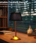 Cordless Metal Desk Lamp With Touch Sensor 3 Way Dimmable LED Table Light Fabric Shade Nightstand Lamp for Living Room Dorm Office
