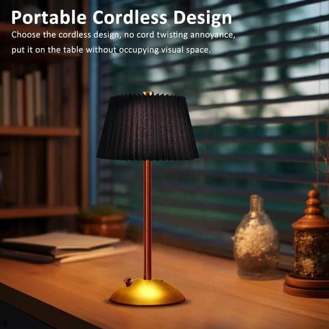 Cordless Metal Desk Lamp With Touch Sensor 3 Way Dimmable LED Table Light Fabric Shade Nightstand Lamp for Living Room Dorm Office