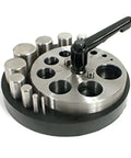 Circle Disc Cutter Kit With 10 Punches, Rubber Base, and Round Cutting Block for Jewelry Making, top view display