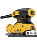 Grab And Go Palm Sander 1/4 Sheet, 14,000 OPM, 2.3 Amp Electric Sander with Rubber Overmold Grip, yellow side view.