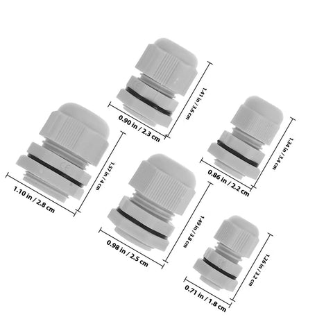 25 Pack Nylon Adjustable Cable Glands Waterproof Cord Grips in various sizes 3-15mm for electrical setups.