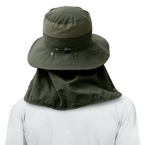 Back view of 3 Pack Men's Outdoor Wide Brim Hat With UPF 50 Plus Sun Protection, face and neck flap removable, breathable nylon