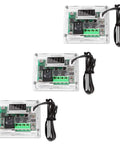 Digital Temperature Controller Module W1209 12V DC with 10A Relay and Waterproof Case, displayed in a transparent case with wiring.