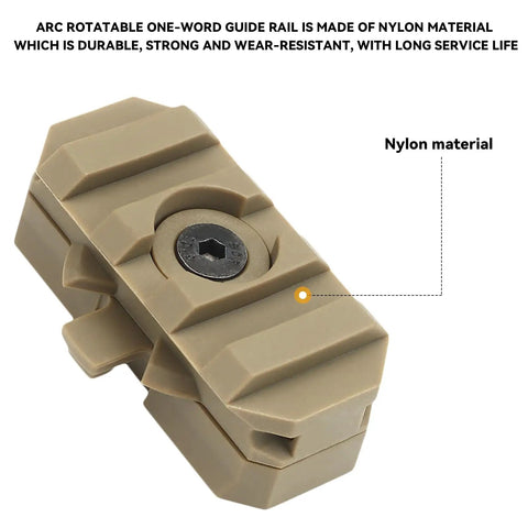 Close-up of Arc Rail Adapter Kit with 360 Degree Rotation for 19mm helmet rails, made of durable nylon material.