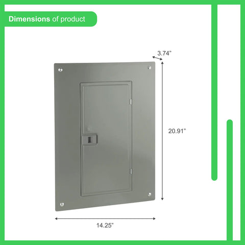 100 Amp Indoor Main Breaker Load Center 20 Space 40 Circuit With Homeline Plug On Neutral, front view with dimensions