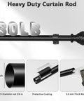 Heavy Duty Curtain Rod For Sliding Glass Door Adjustable 34 To 93 Inches 1 Inch Diameter Matte Black Finials No Sag Up To 30 Lbs Ideal Window Treatment, featuring close-up details of construction and design features.