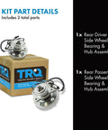 Packaging and components of Rear Wheel Bearing And Hub Assembly Set For 2008 2011 Chrysler Town And Country, 2008 2011 Dodge Grand Caravan, And 2009 2011 Volkswagen Routan Two Piece Replacement Kit DIY Ready.