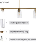 3 Light Kitchen Island Pendant Light Set For Farmhouse Vibe Dining Area With Clear Glass Shades Brushed Brass Modern Pendant Lights step-by-step installation guide