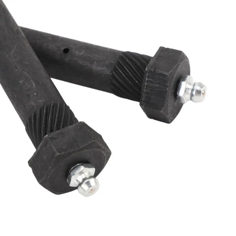 Greaseable Spring Shackle Bolts for Trailers Steel 9 16 Inch By 3 Inch M11x1 Threads Heavy Duty Trailer Suspension Hardware With Grease Zerk Wide Axle Fitment For 2000 3500 5200 6000 7000 Lb Axles, close-up of two black bolts with grease zerks