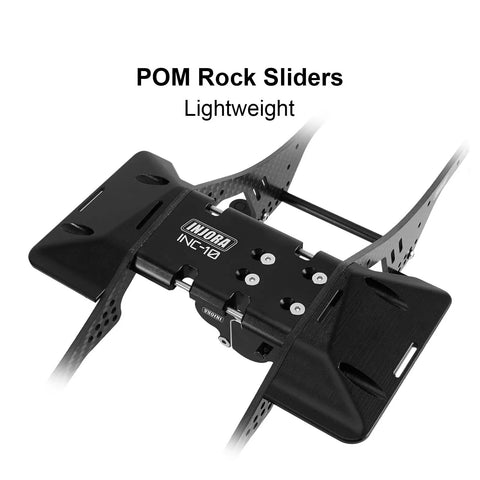 Low Center Gravity Carbon Fiber Chassis Kit With Center Transmission For 1 To 10 RC Crawlers Upgrade frame showing POM rock sliders