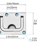 Marine Grade 316 Stainless Steel Heavy Duty Flush Lifting Door Pull Kit With Mount Screws, 3 x 2.3 inches, front view with dimensions
