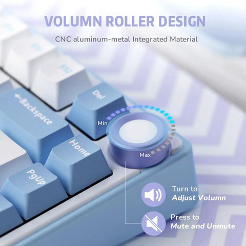 Custom 75 Percent Wired Mechanical Keyboard Featuring Gasket Mount Design Hot Swap Switches And PreLubed Linear Keys Giving You A Buttery Smooth Ride Plus Adjustable Volume Knob with detailed volume roller design.