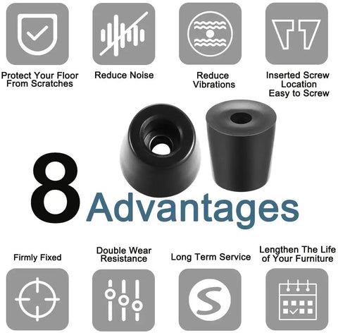 Durable Rubber Feet Bumpers 20mm Diameter x 20mm Height With Metal Washer Insert Black 4 Pieces Floor Protectors advantages