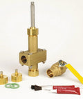 Heavy Duty Solid Brass Emergency Shutoff Valve With Add A Valve Setup Fits 1 Inch Copper Tubing for plumbing repairs.