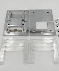 Heavy Duty 180 Degree Brass Glass Door Hinge With Short Back Plate, Chrome Finish, Fits 5/16 To 1/2 Inch Glass Thickness, 1 Piece, Tough Gate Hinge For Interior And Frameless Doors, shown with screws