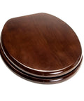 Round Toilet Seat With Traditional Design, Solid Oak Construction, Dark Brown Stain, top view