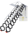 Electric Attic Ladder Pull Down Loft Stairs With Remote Control And Safety Handrails heavy duty black and white design for easy ceiling access.