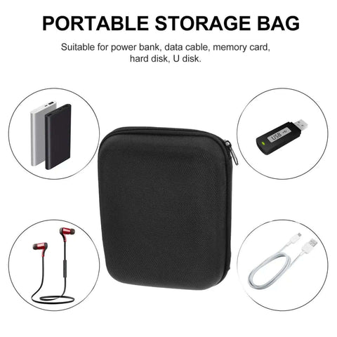Heavy Duty Hard Shell Tech Carry Pouch For Chargers Power Banks Cables And Earbuds With Water Resistant Cover and Secure Zipper, black storage bag for cables.