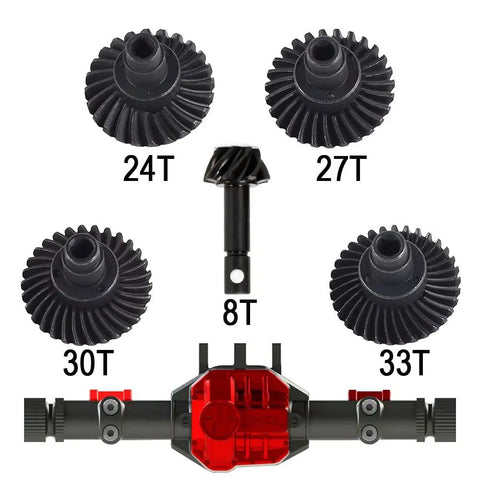Beefed Up Bevel Gear Set For One Tenth Scale RC Crawler Featuring 33T And 8T Heavy Duty Overdrive Steel Gears and Axle Parts