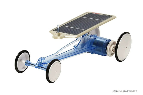 Solar Powered Car Assembly Kit For Ages 13 Plus With Clear Blue Body Easy Build Project For Teens And Hobbyists Durable Plastic Parts 76012 Model Hands On DIY STEM Fun Solar Toy Car For Solo Or Group Projects clear blue plastic car with solar panel and wheels