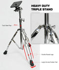 Electronic Mounting Stand With Module Mount Plate for Drum Pads and Modules, double-braced steel pad rig with chrome finish.