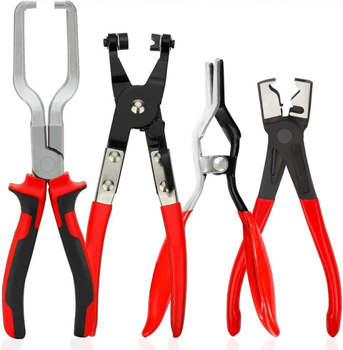 Top Tier 5 In 1 Hose Clamp Pliers Set For Auto Repair Pros, Durable Automotive Tool Kit To Snip Install And Adjust Clips On Coolant Or Fuel Lines Like A Boss. 4-piece carbon steel pliers set with red grips